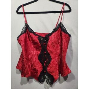 Y2K Victorias Secret Gold Label Button-Up Slip Tank Top Red Lace Lingerie Large